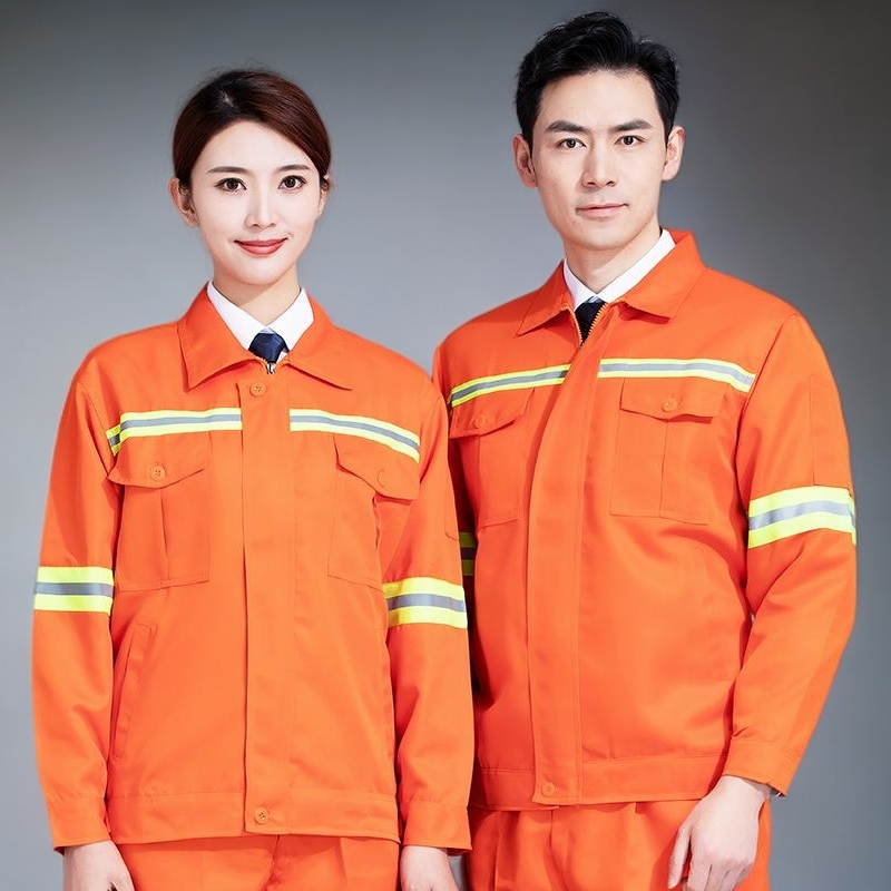 橘红环卫服套装长袖工装制服秋冬耐磨建筑工地