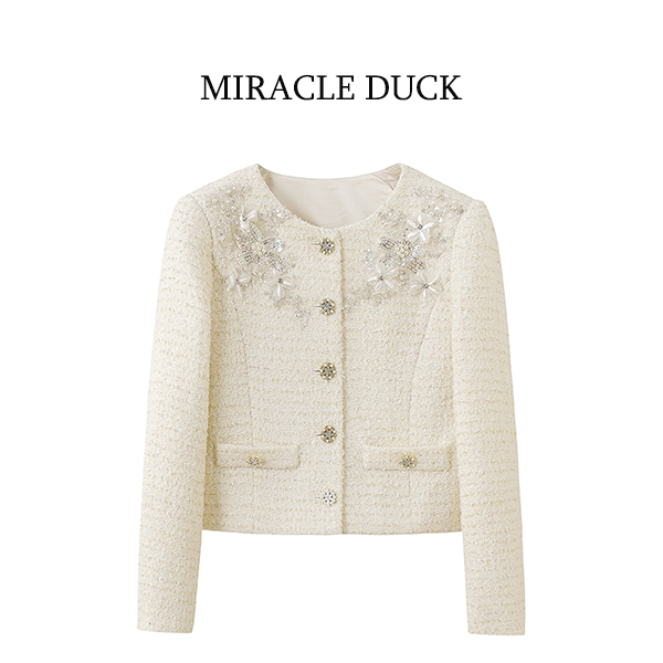 1号【小镇姑娘】秋冬新款气质圆领重工钉珠亮片小香风外套C1896