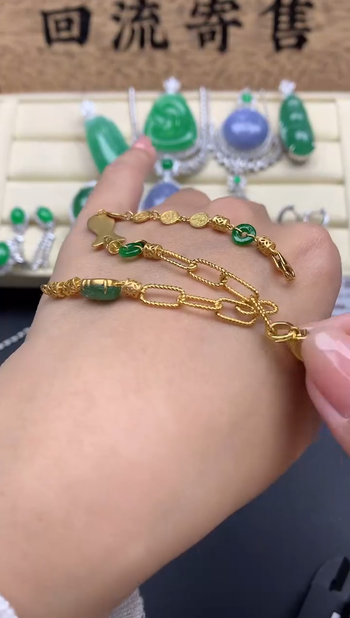 【闪购商品】翡翠手串18K金镶嵌602-中国好珍宝
