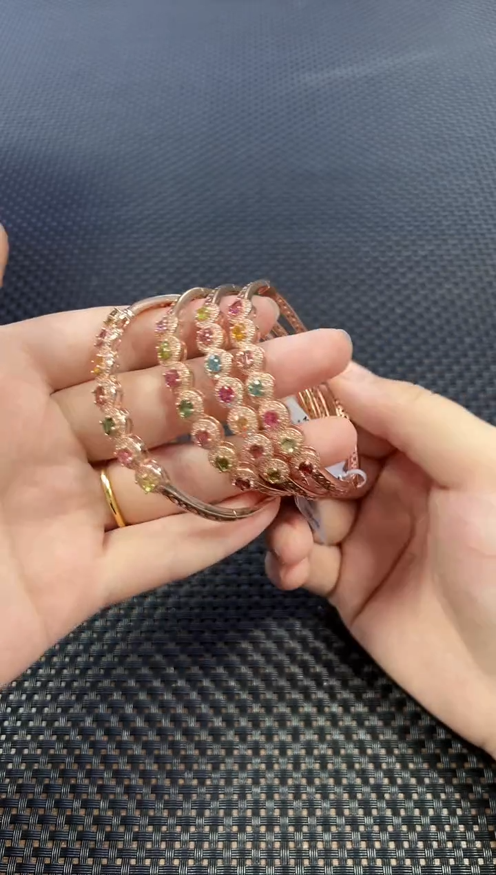 手镯银S925镶嵌碧玺（多样性发一件）0021