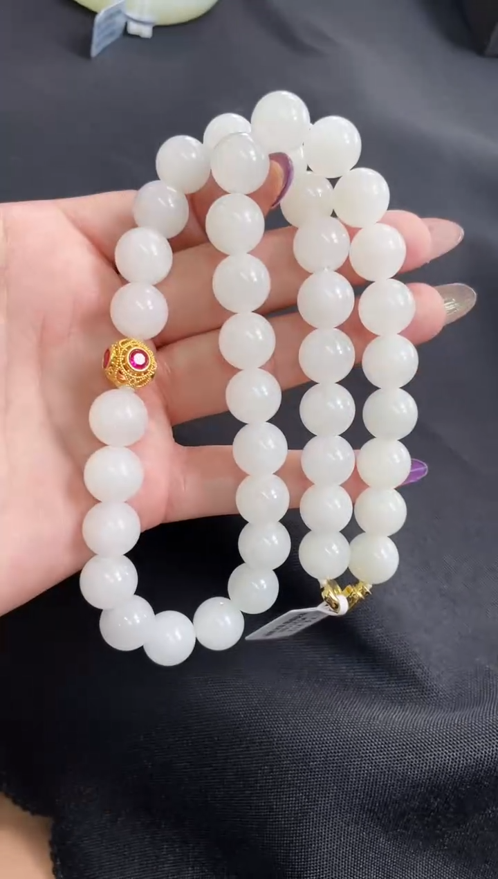 【闪购商品】和田玉项链18K金镶嵌12MM 多样性发一