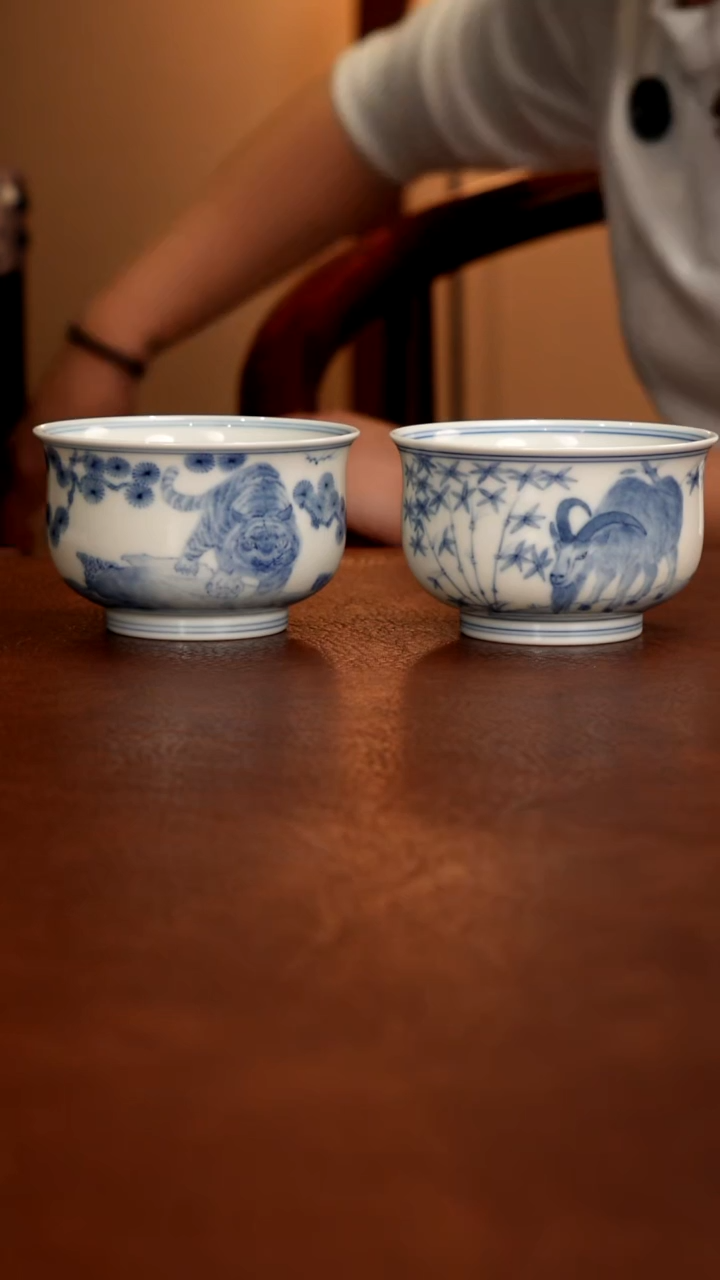 摆件陶景德镇瓷器，青花瓷手绘茶具~