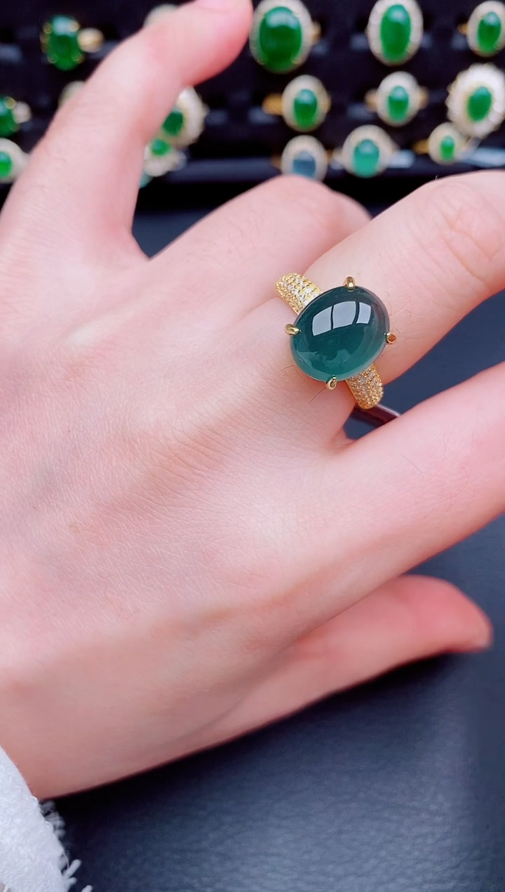 【闪购商品】翡翠戒指银S925镶嵌天然a货翡翠44