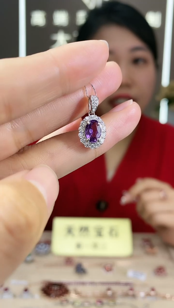 【闪购商品】彩色蓝宝石颈饰银S925镶嵌颈饰