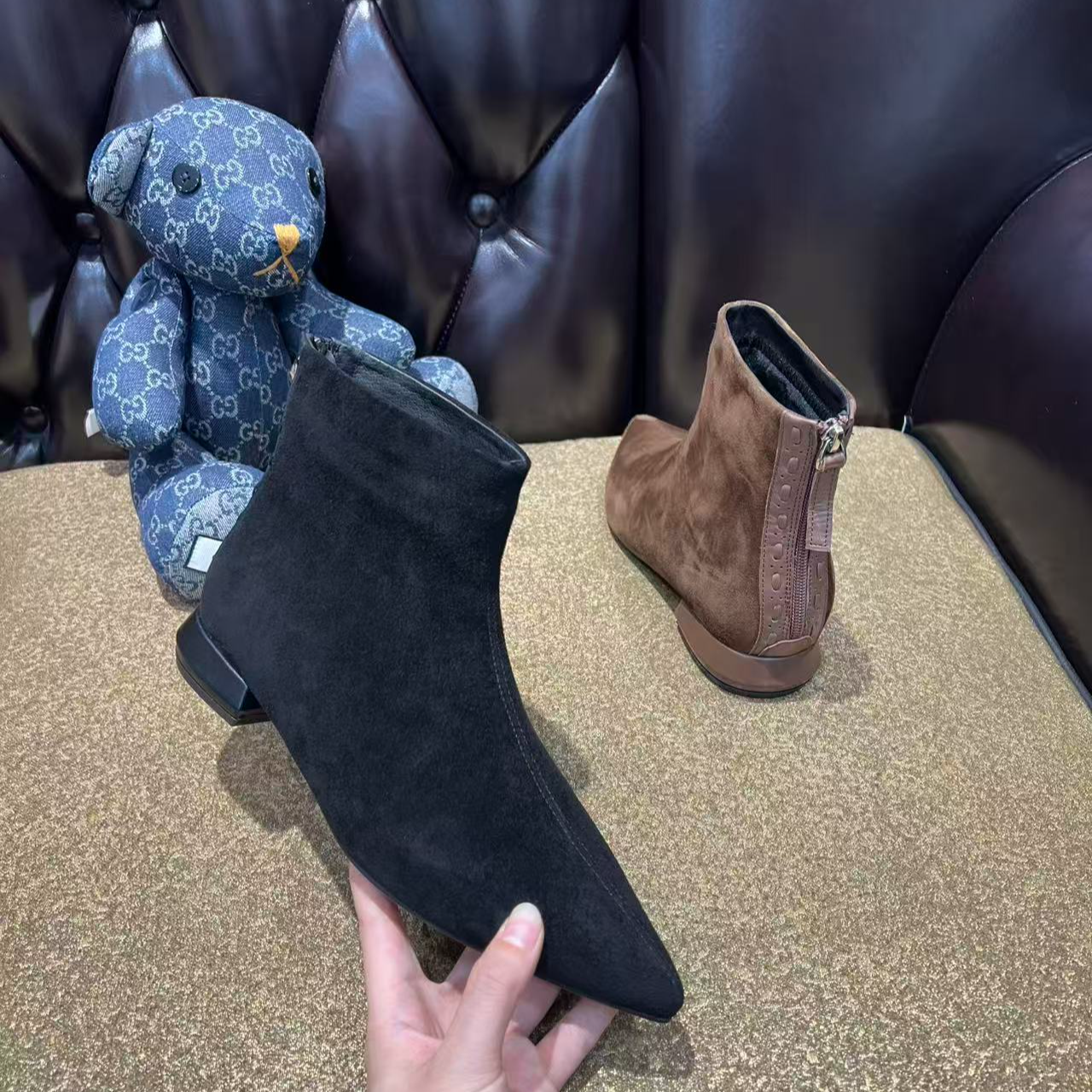 [大韩韩]秋冬新品828-2羊京皮气质薄棉小跟短靴