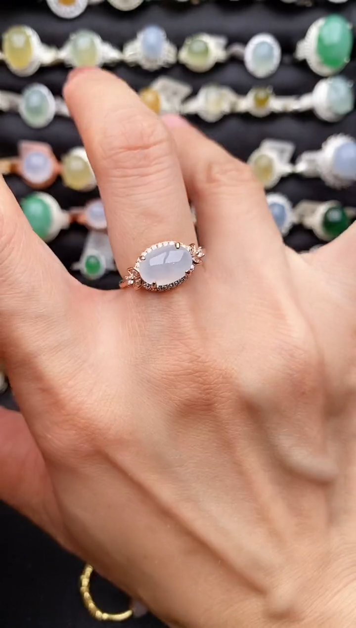 【闪购商品】翡翠戒指银S925镶嵌缅甸天然A货翡翠22  10-5