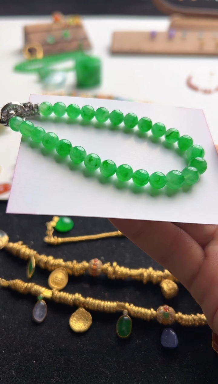 【闪购商品】定制翡翠未镶嵌绿珠链手串95000+4750-lh