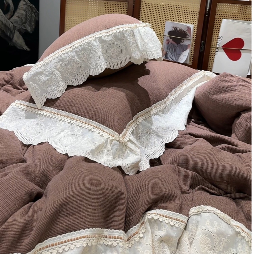 【超级红】千鸟格 双层纱四件套