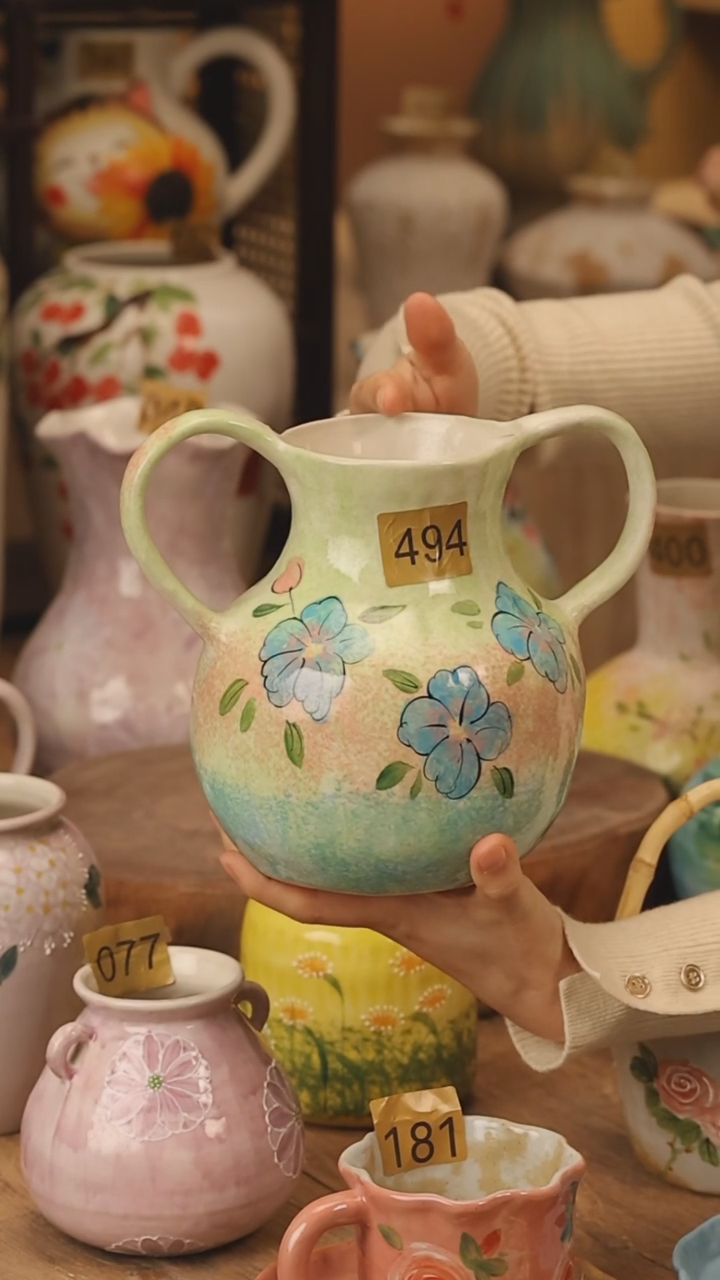 陶瓷景德镇设计师手作花器摆件侘寂风@M494@