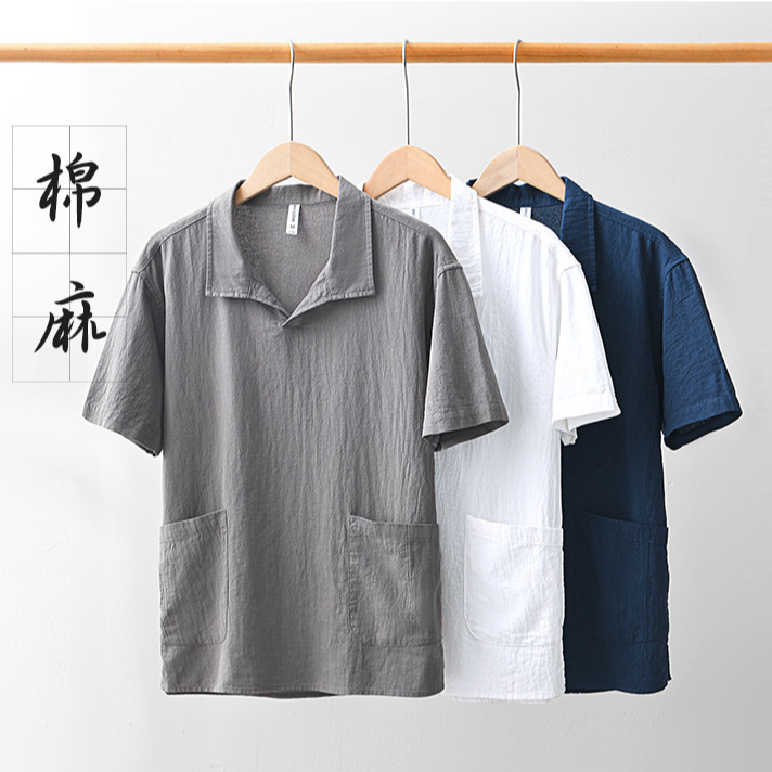 纯色棉麻复古休闲口袋L151百搭T恤LZ短袖