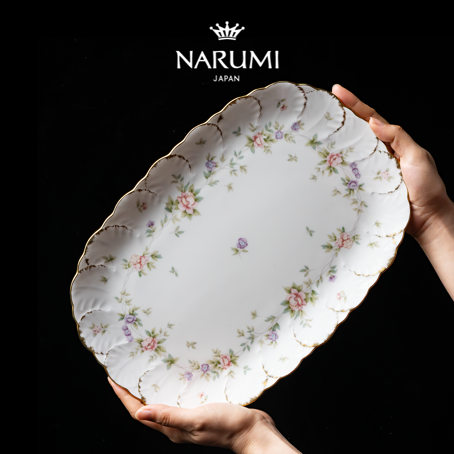 日本NARUMI/鸣海Remembrance系列中餐32cm长圆型托盘8967-1786