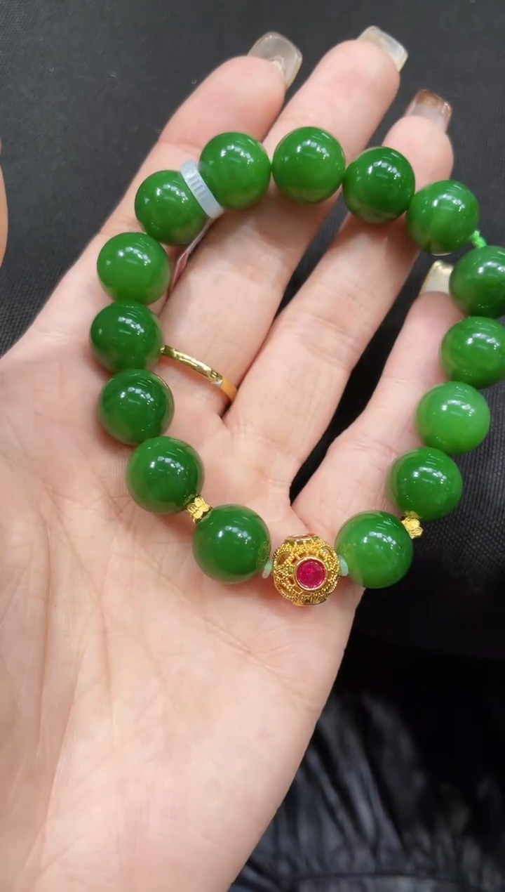 【闪购商品】和田玉手串18K金镶嵌多样性发一