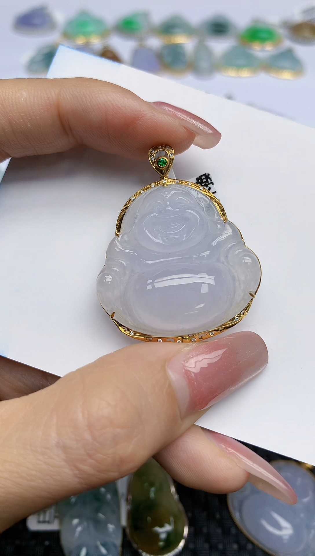 【闪购商品】翡翠18K金镶嵌把件天然翡翠A货