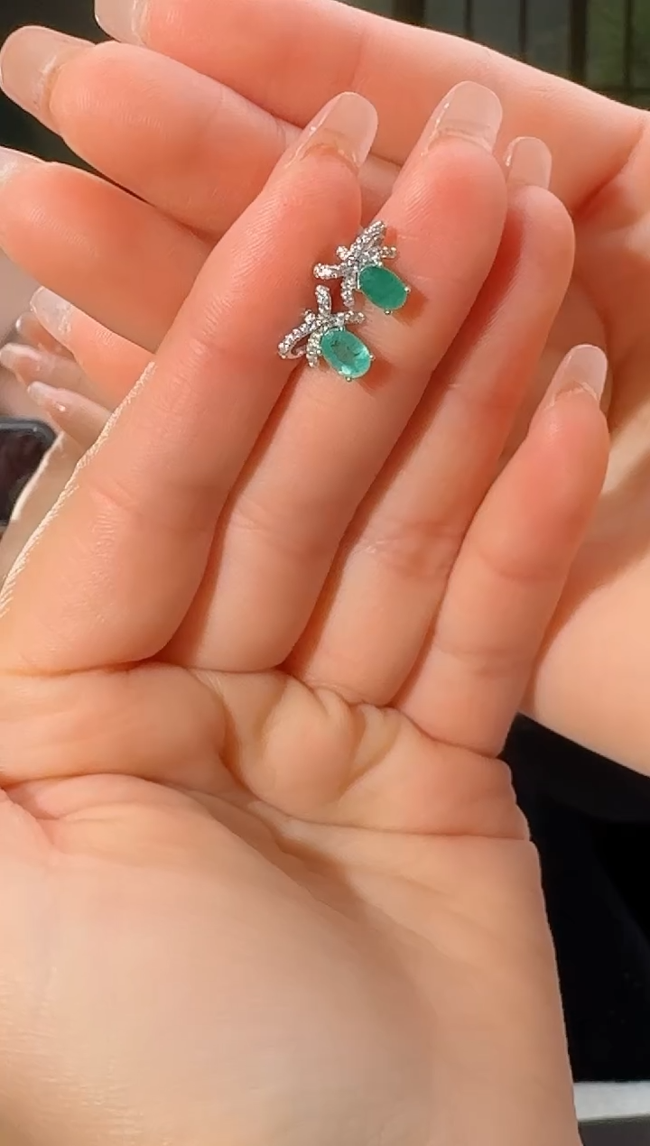 未镶嵌耳饰祖母绿天然祖母绿耳饰