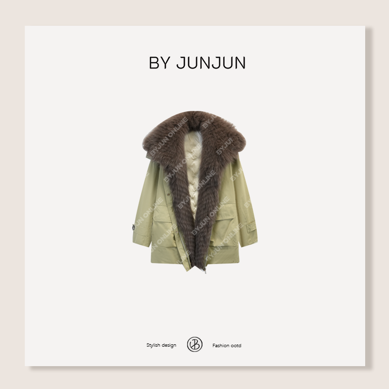 BYJUNJUN 2025冬季新款女装保暖神器狐狸毛鹅绒服羽绒服