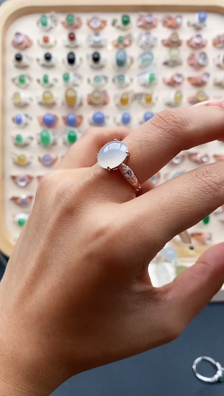 【闪购商品】翡翠戒指银S925镶嵌缅甸天然A货翡翠222  9+1