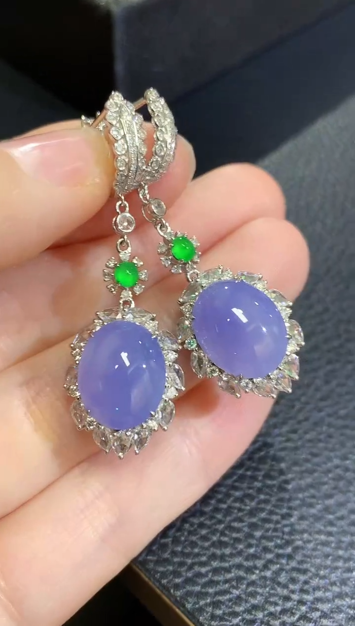【闪购商品】翡翠耳饰18K金镶嵌高冰紫罗兰蛋面耳坠