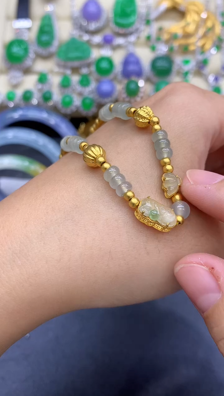 18K金镶嵌手链翡翠450-中国好珍宝