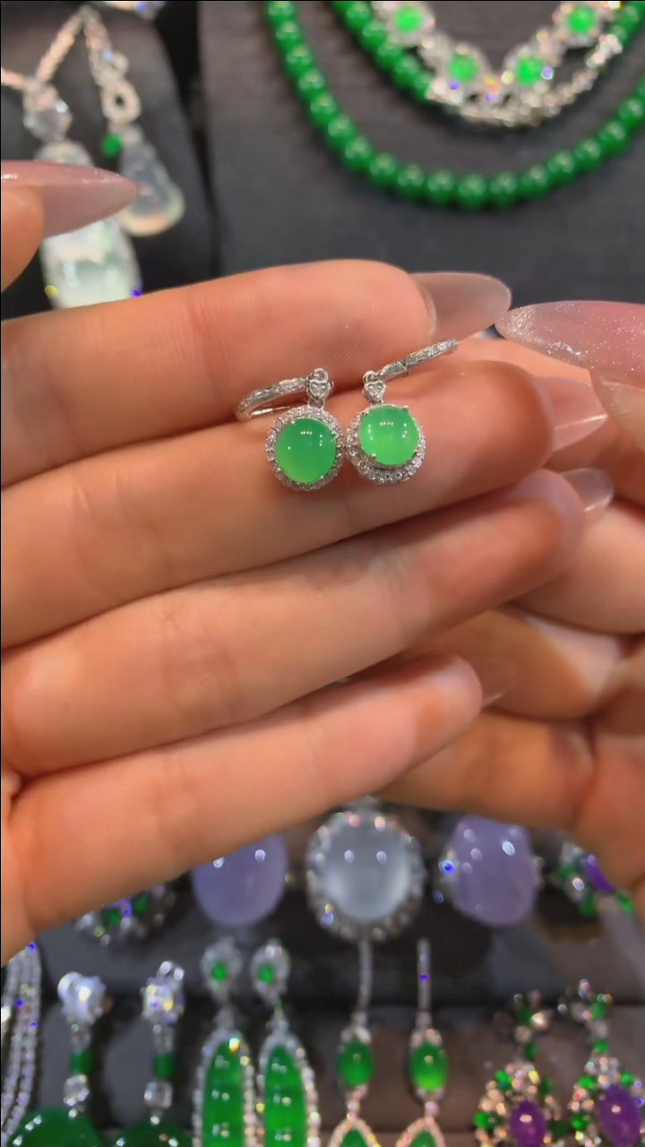 【闪购商品】翡翠耳饰18K金镶嵌耳饰