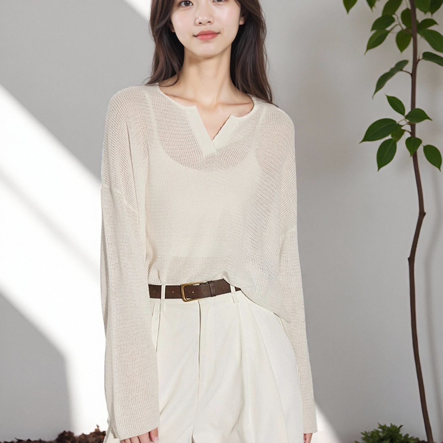  洞洞针织衫 好穿！真丝羊绒基础百搭宽松长袖