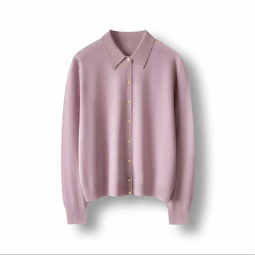 68支细精仿羊毛polo领针织开衫