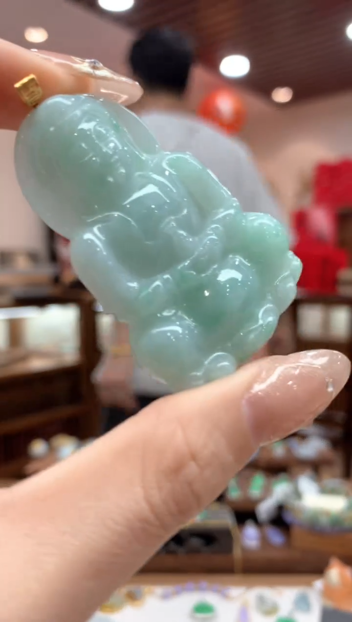 【闪购商品】翡翠吊坠(不含链)18K金镶嵌观音