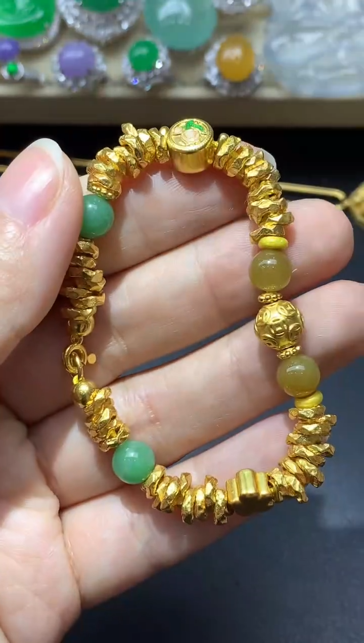 足金镶嵌手链翡翠600-中国好珍宝