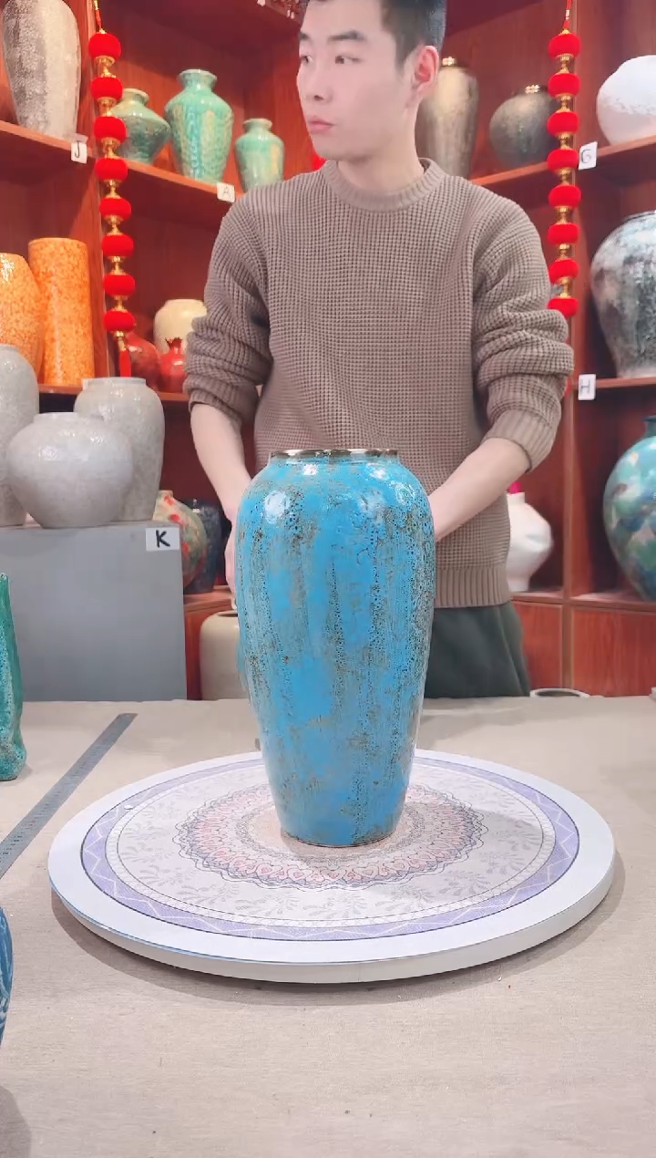 【闪购商品】瓶陶瓷花瓶 无花 复古蓝大号
