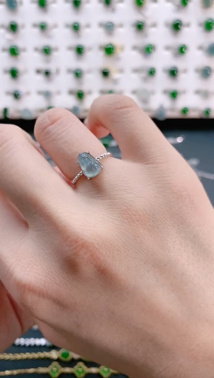 【闪购商品】翡翠戒指银S925镶嵌天然翡翠