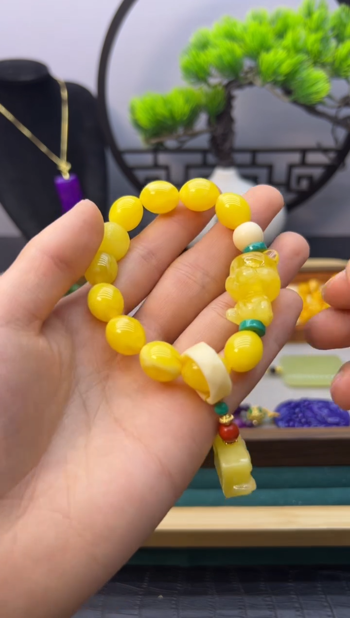 【闪购商品】蜜蜡手链14K金镶嵌S57             