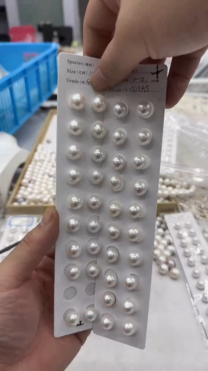 银S925镶嵌耳钉淡水珍珠11-12mm 素钉-新品