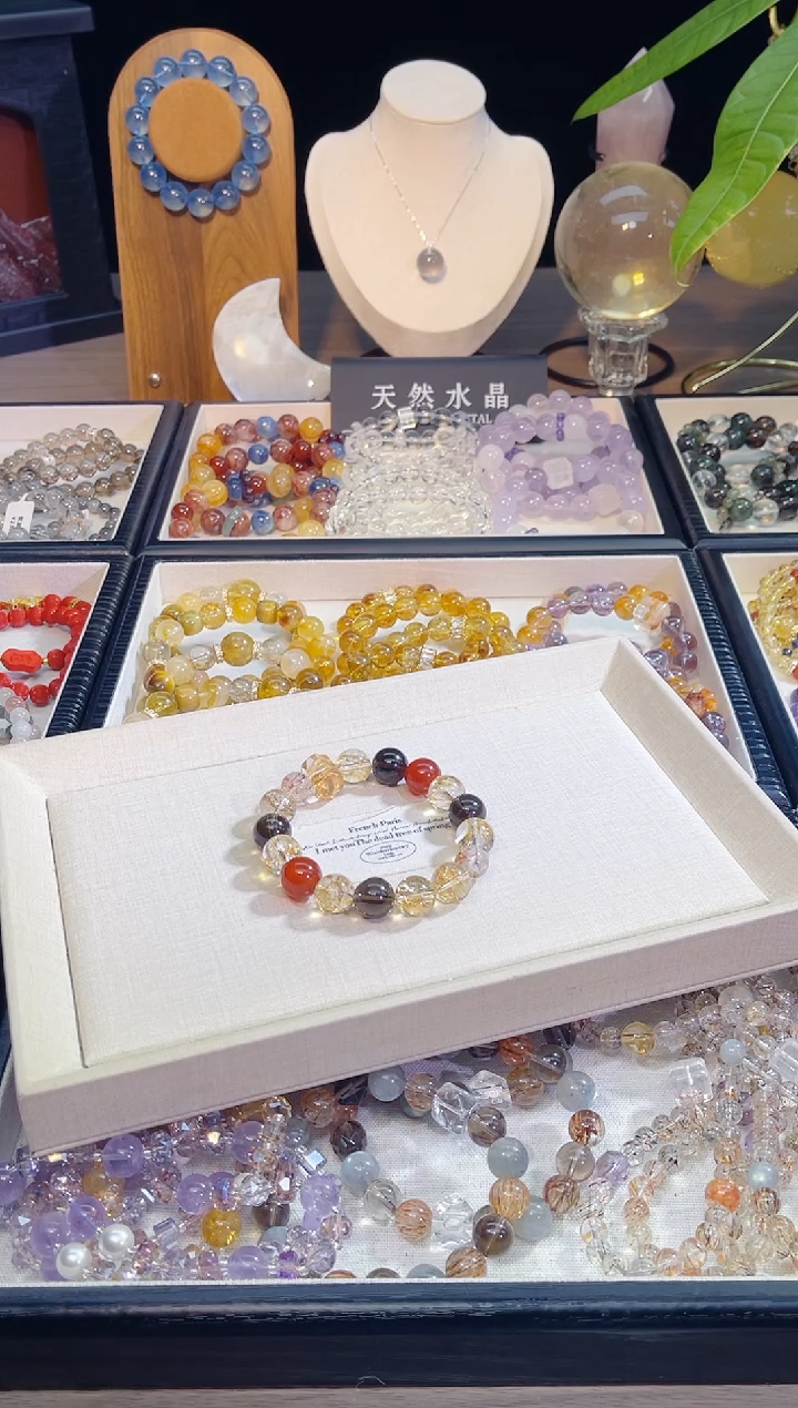 未镶嵌手串水晶月***人金箔锦鲤胶花茶晶