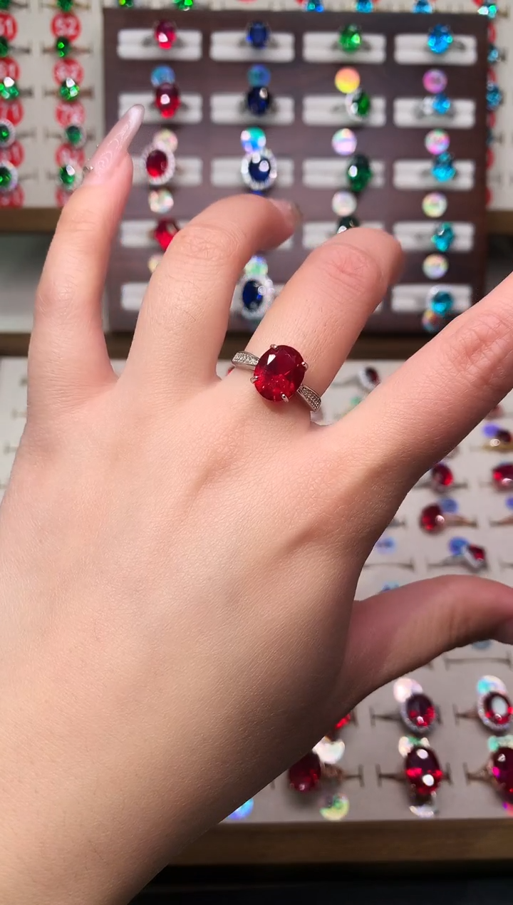 无925银典藏 轻奢 深鸽血红色系9*11银托戒指