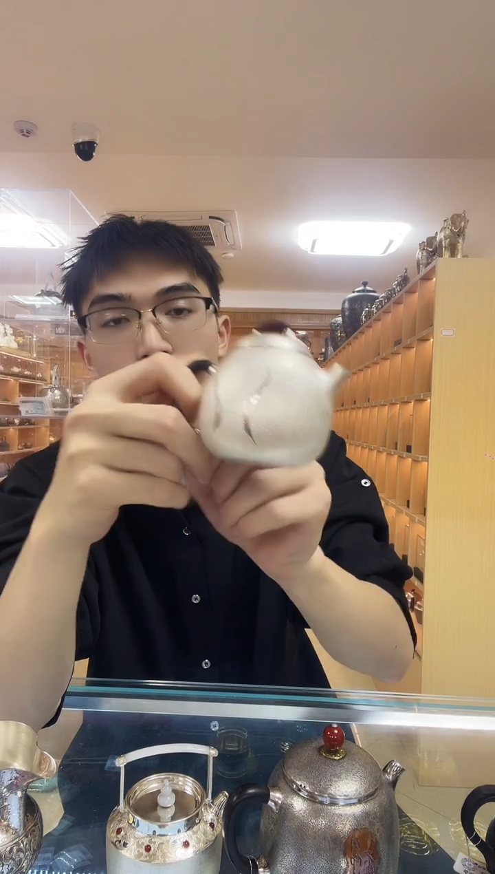 古悦足银999泡茶壶