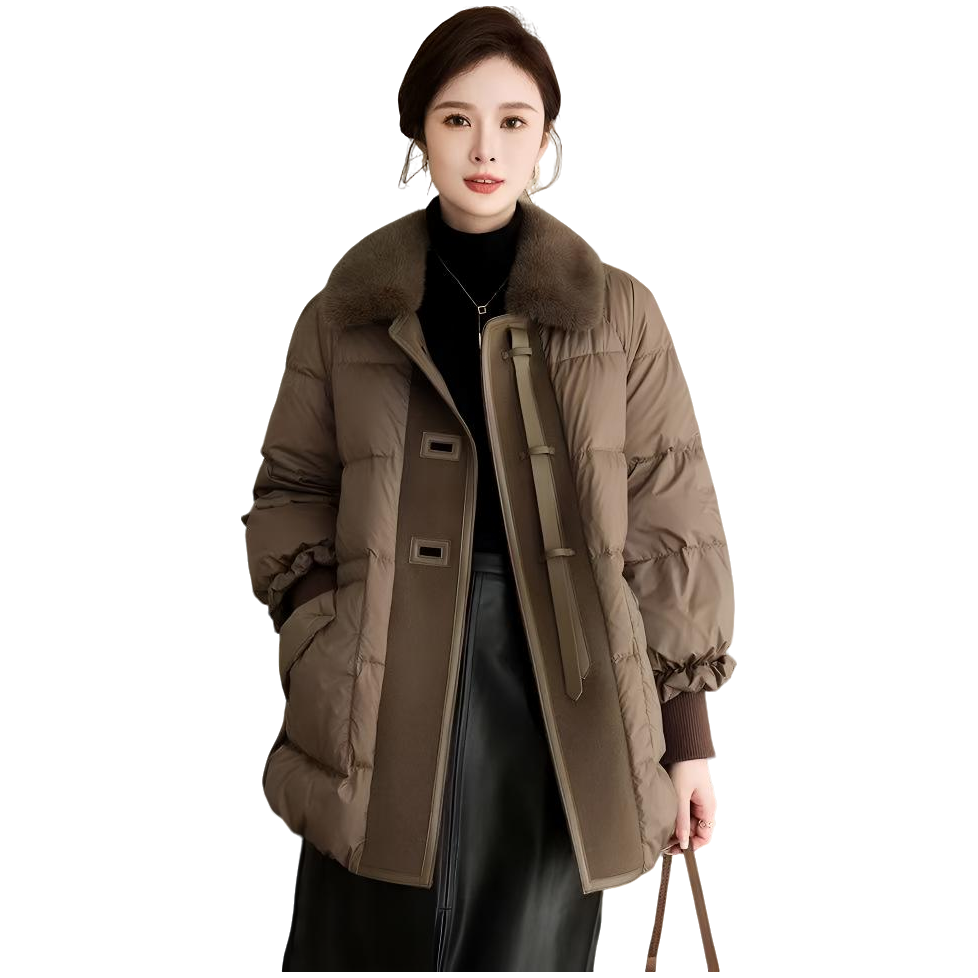 白鹅绒水貂毛领全羊毛门襟羽绒服百搭休闲休闲款16757