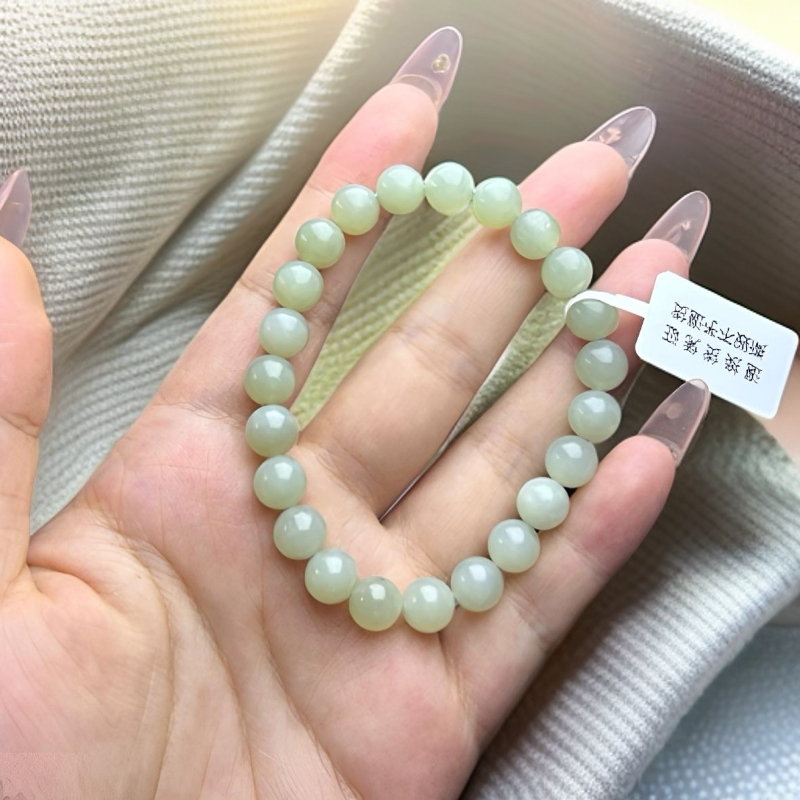 和田玉浅冰睛水简约圆珠手串女士气质时尚
