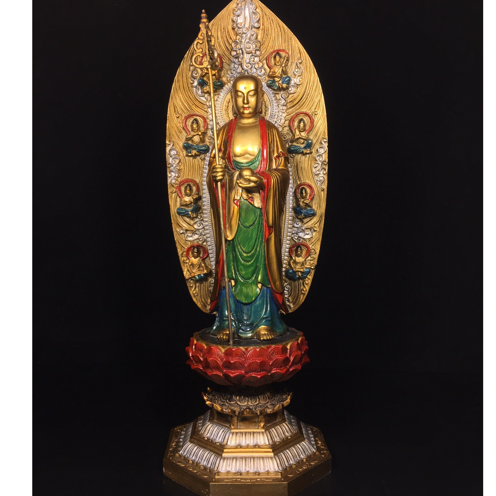 彩绘地藏王菩萨手工家居摆件佛像工艺品高42cm厚14cm，重约3公斤