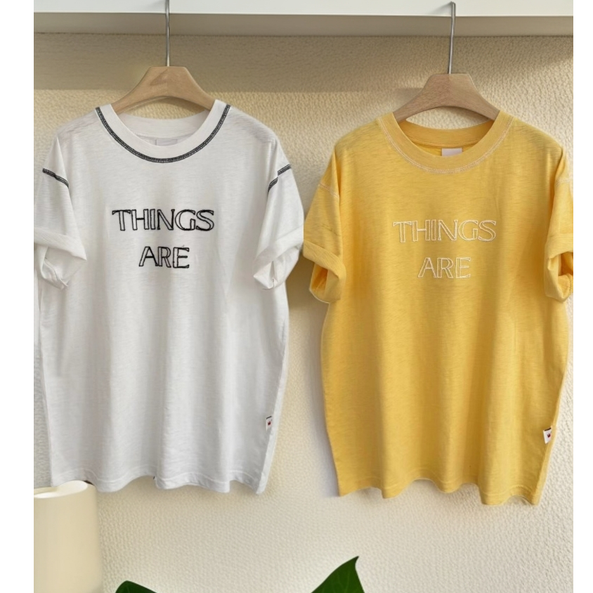 【线条字母】小版小版 竹节棉圆领常规T恤夏装印花宽松字母透气显瘦