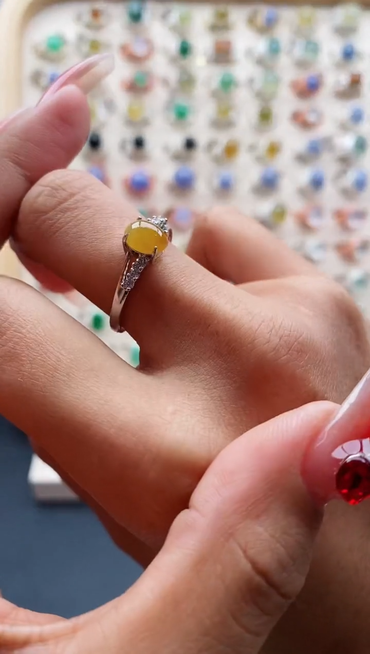 【闪购商品】翡翠戒指银S925镶嵌缅甸天然A货翡翠111 5+8