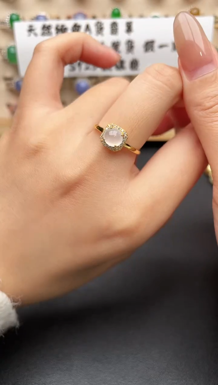 银S925镶嵌戒指翡翠一物一证一礼盒