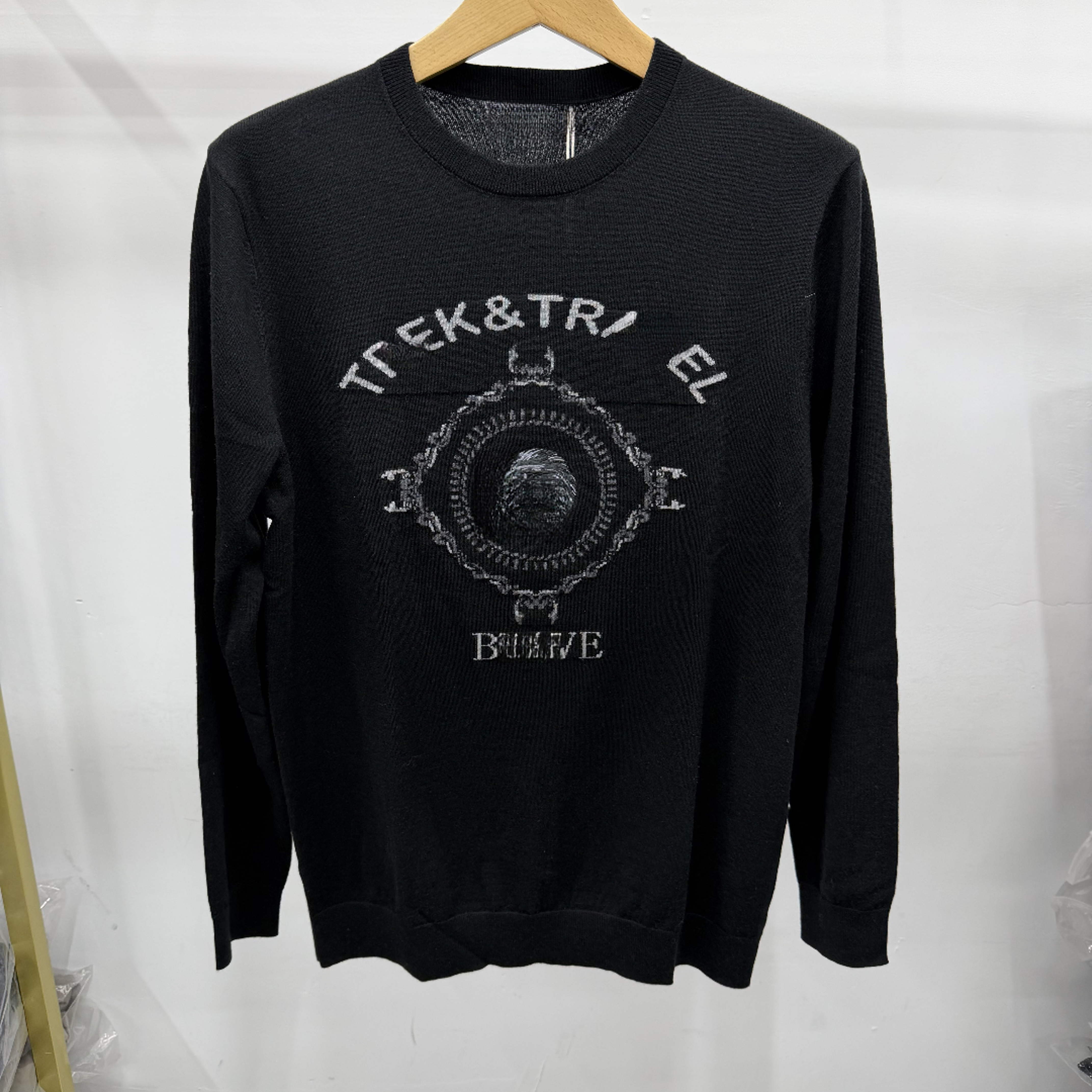 JS 秋冬季男款黑色中性风字母logo圆领长袖休闲羊毛衫 91879 1879