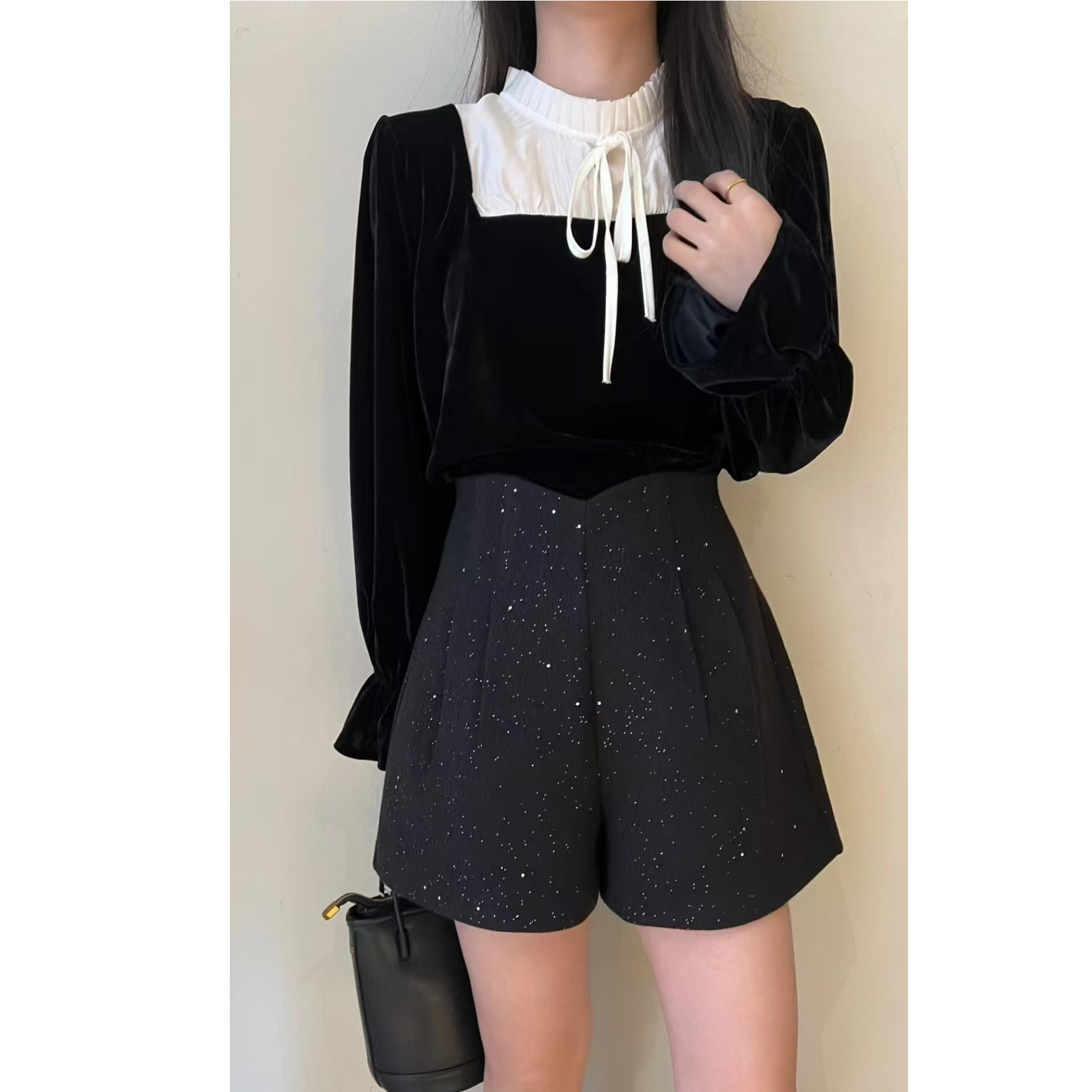 珍珍高个子【星空短裤】加长毛呢a字休闲西装裤亮片闪闪靴裤辣妹