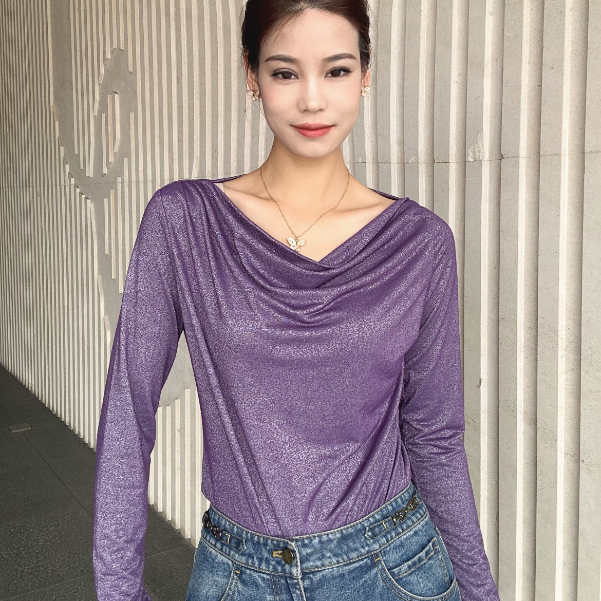AMASS/阿玛施新款设计感长袖修身显瘦两件套T恤（附内搭）5301086