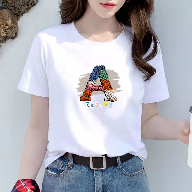 2025新款95％棉白色t恤女宽松夏季显瘦简约百搭圆领大码休闲半袖装