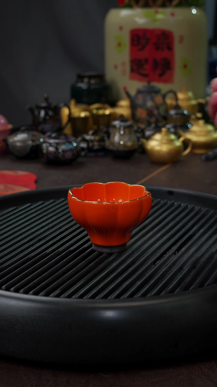 【闪购商品】杯【宜景窑爱马仕橙描金】主人杯