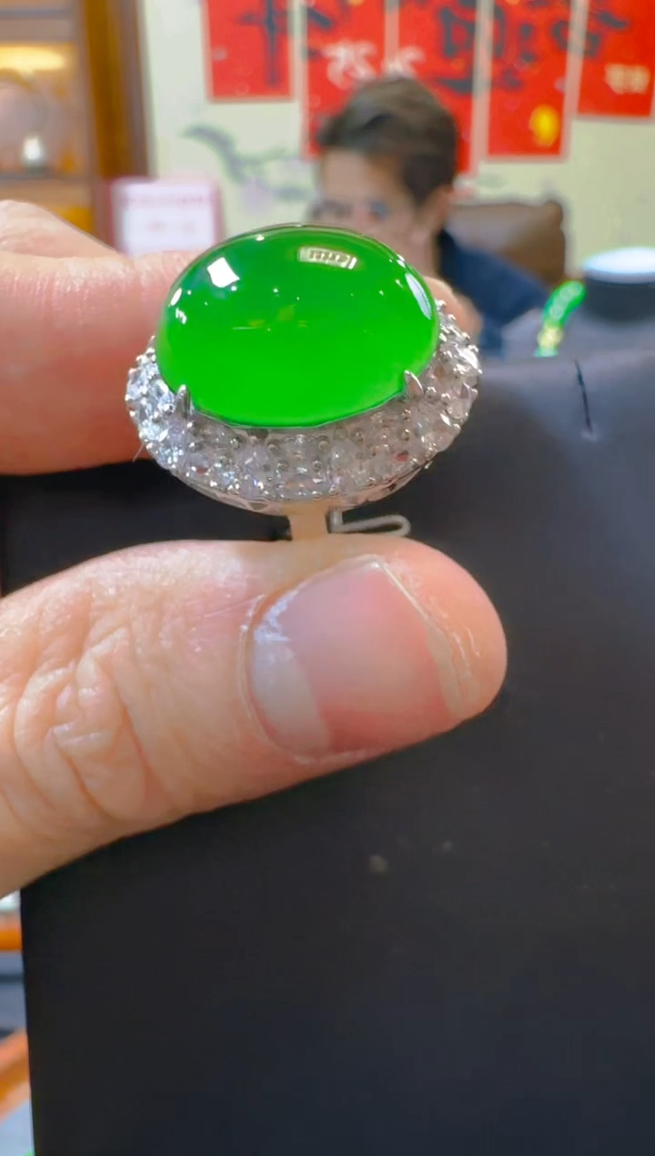 银S925镶嵌戒指翡翠新*天然A货翡翠