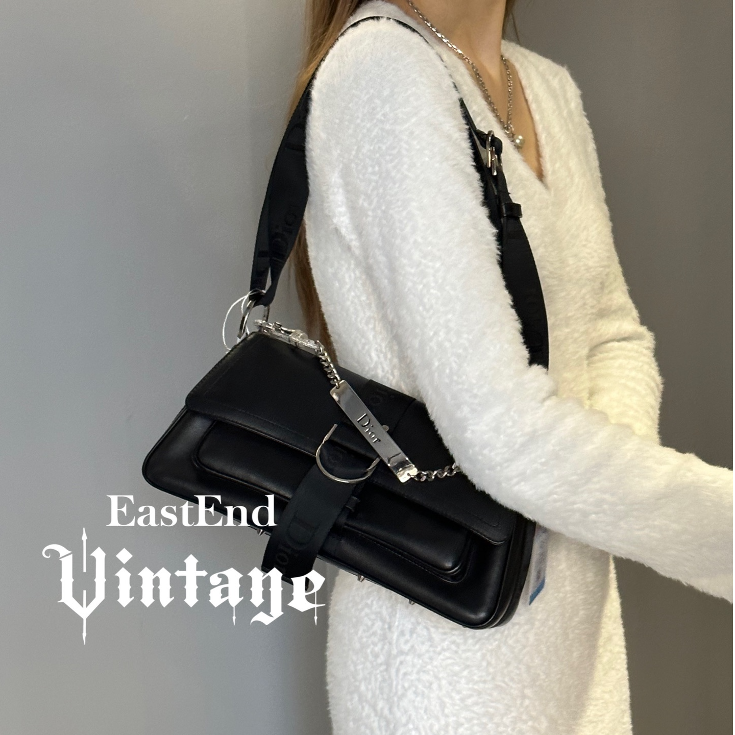 95新 DIOR/迪奥 東区-黑色纯皮满钻龙虾扣单肩包/27772