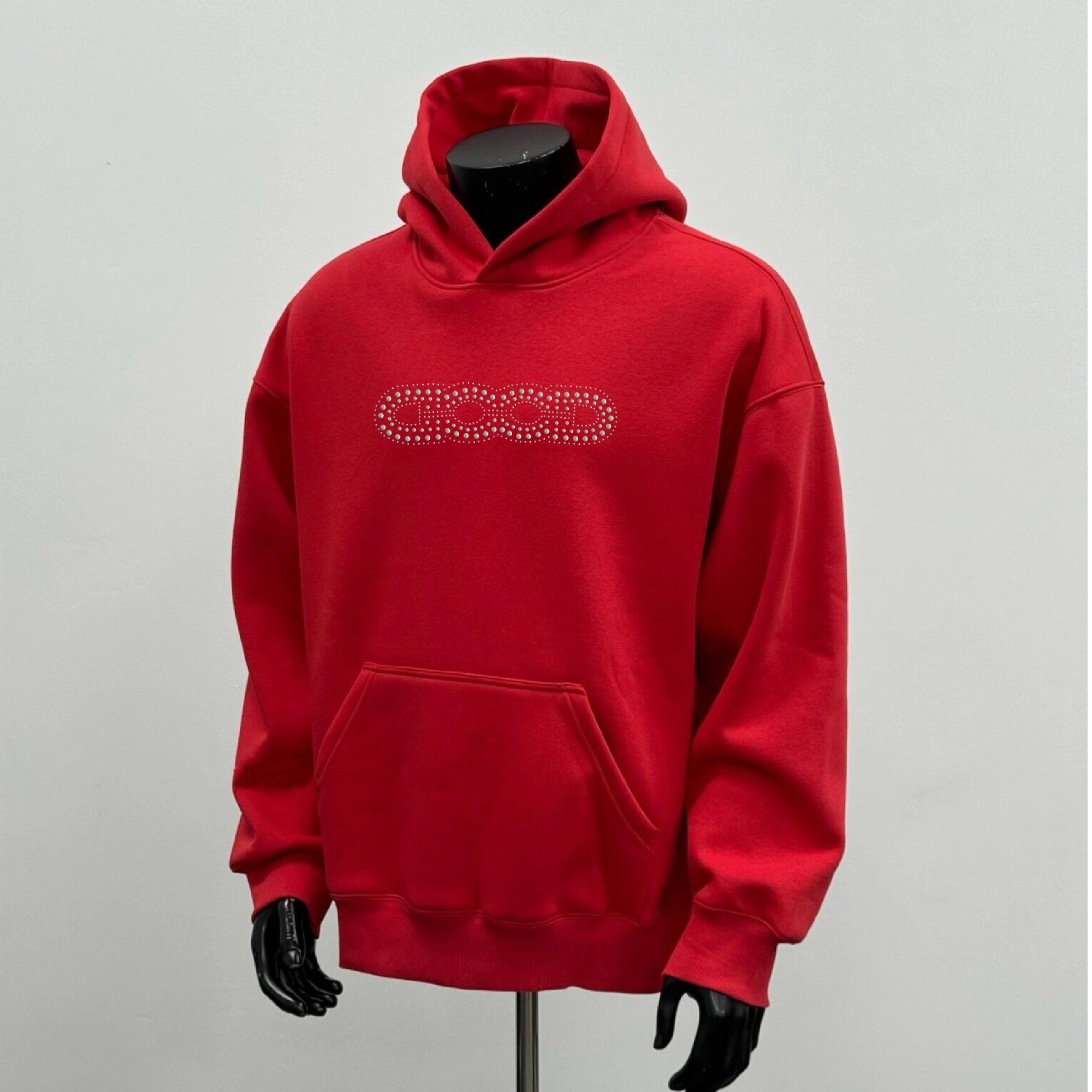 新款冬季加绒加厚爆款潮牌连帽卫衣 亮片珍珠国潮红色男士帽卫衣