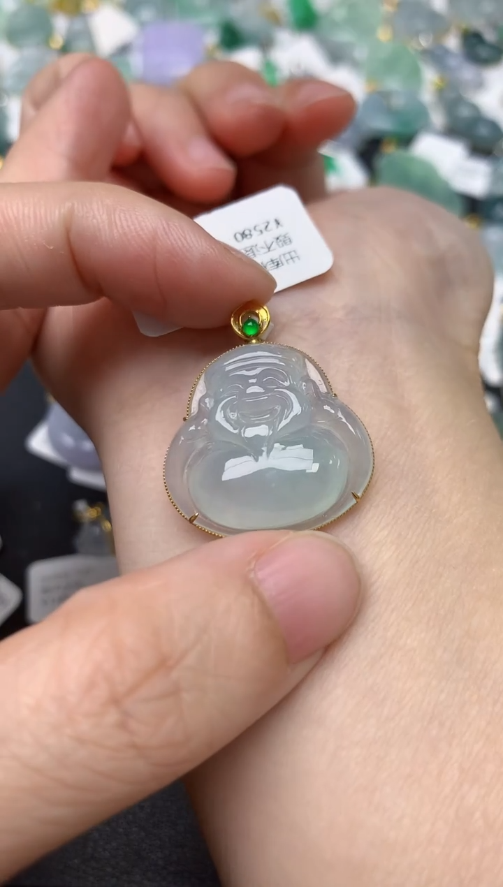 颈饰18K金镶嵌翡翠天然缅甸A货翡翠