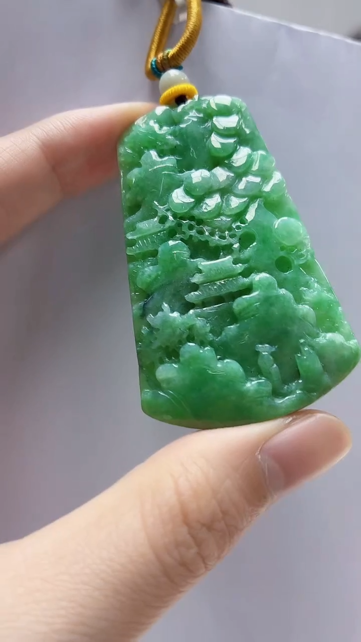 未镶嵌定制翡翠4688zm-毛货挂件32山水